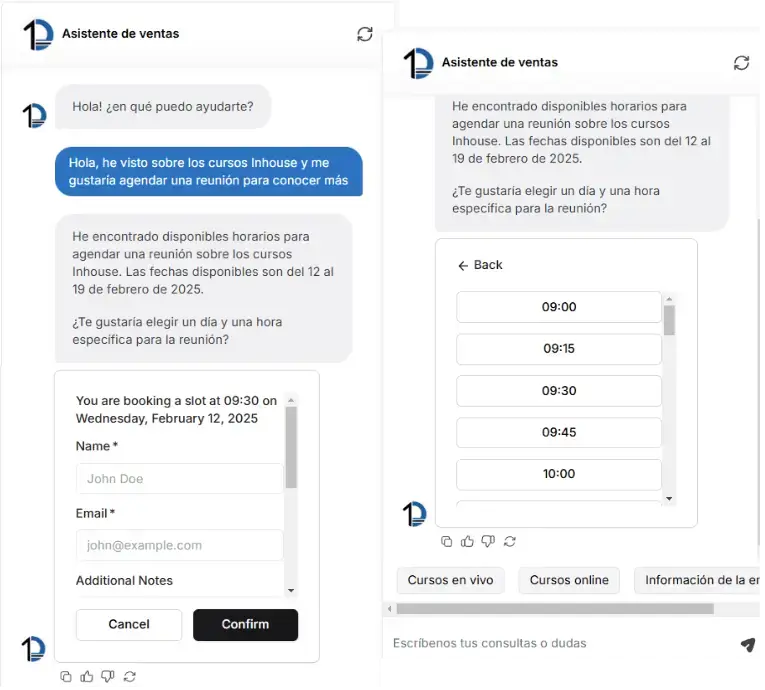elementos de la opción agendar del Agente IA